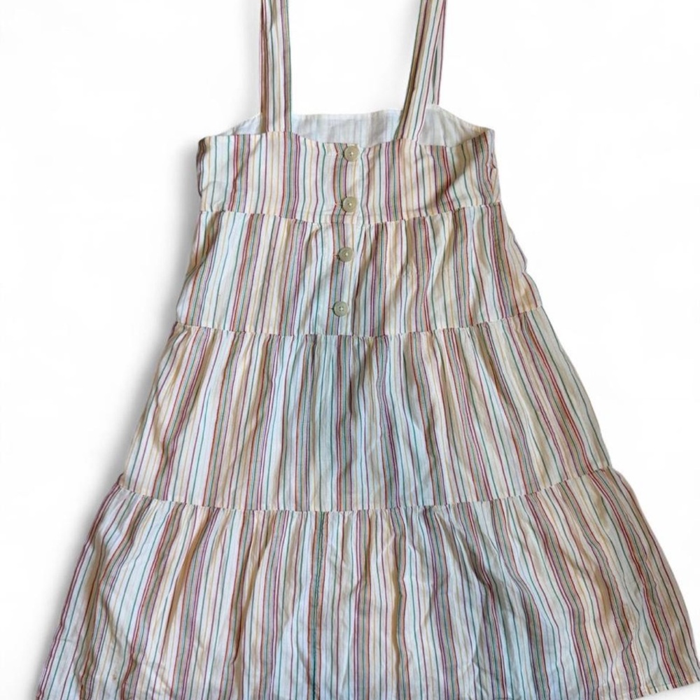 Madewell Striped Button-Back Tiered Dress in Textural Rainbow Stripe - Picture 4 of 5